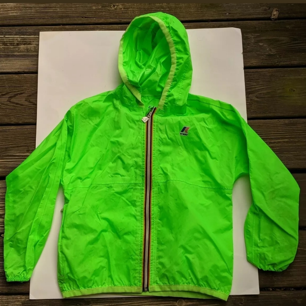K-Way Kids Rain Jacket Lime Green Size 8Y